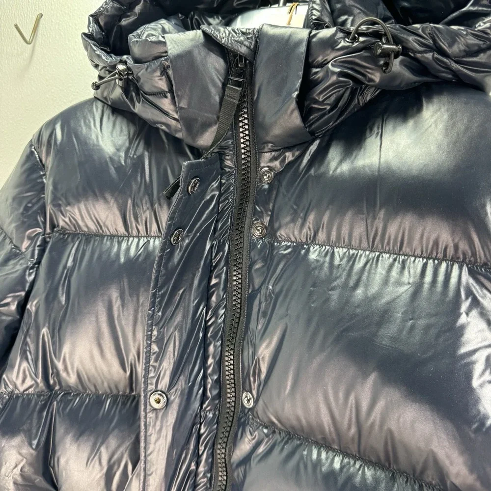 NWT Quince Women's Responsible Down Long Puffer Jacket Hooded Shiny Black Sz XS